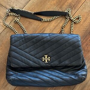 Tory Burch Quilted Black Shoulder Bag with Gold Chain